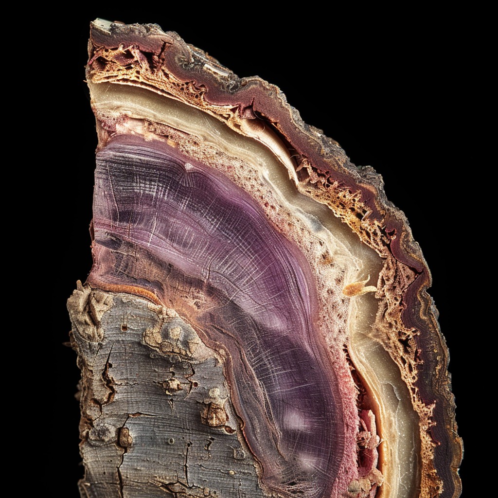 Cross section of Mimosa hostilis root showing distinct inner bark layer