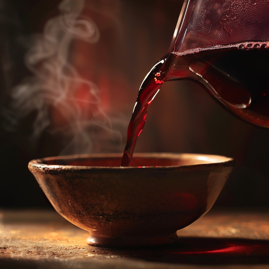 Deep muted purple Mimosa hostilis tannin extract being poured